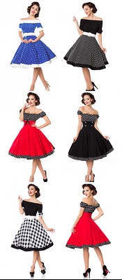 Rockabilly schulterfreies Swing-Kleid Dots 50er Jahre Retro Vintage Off Shoulder