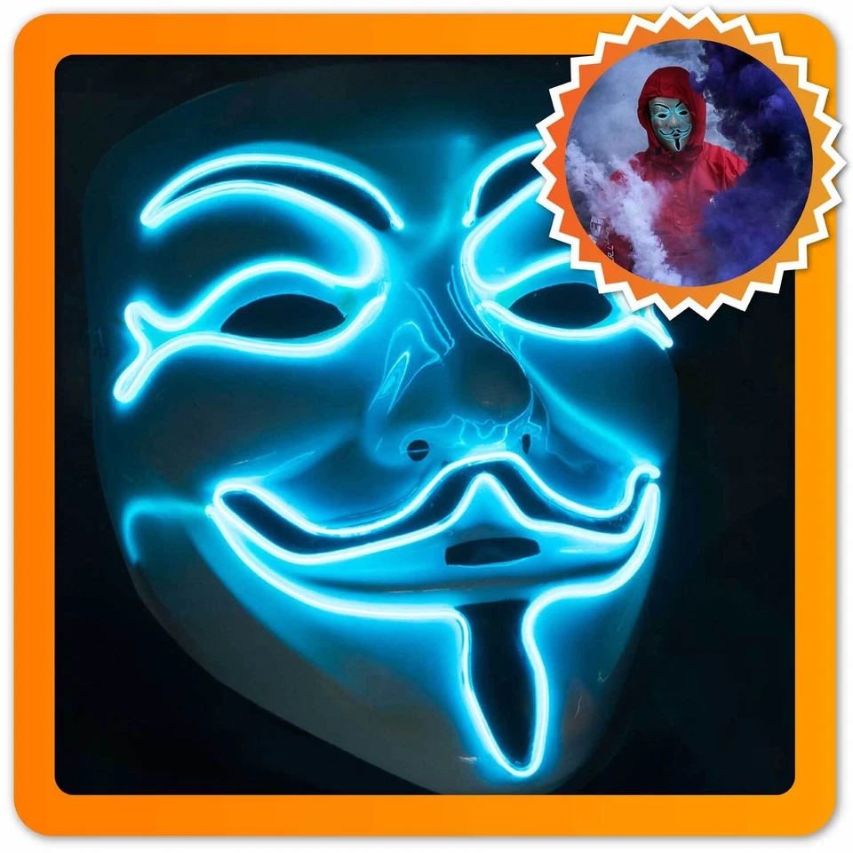 Leuchtende LED Anonymous Maske Guy Fawkes V wie Vendetta Mask Cosplay Karneval