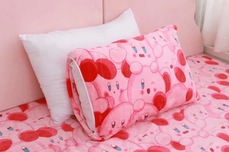Kirby Cartoon Red Soft Blanket Bedding Set with Pillowcase and Quilt Throw