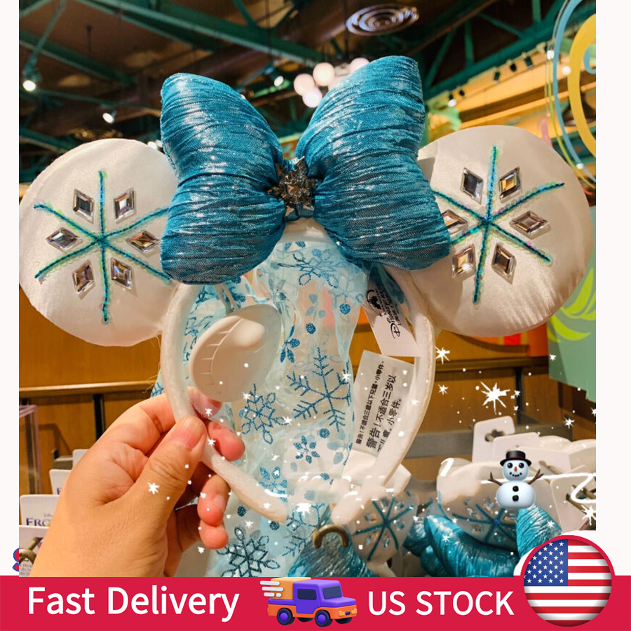 Disney  Parks Frozen Blue White Sparkle Elsa Minnie Mouse cute Ears Headband US
