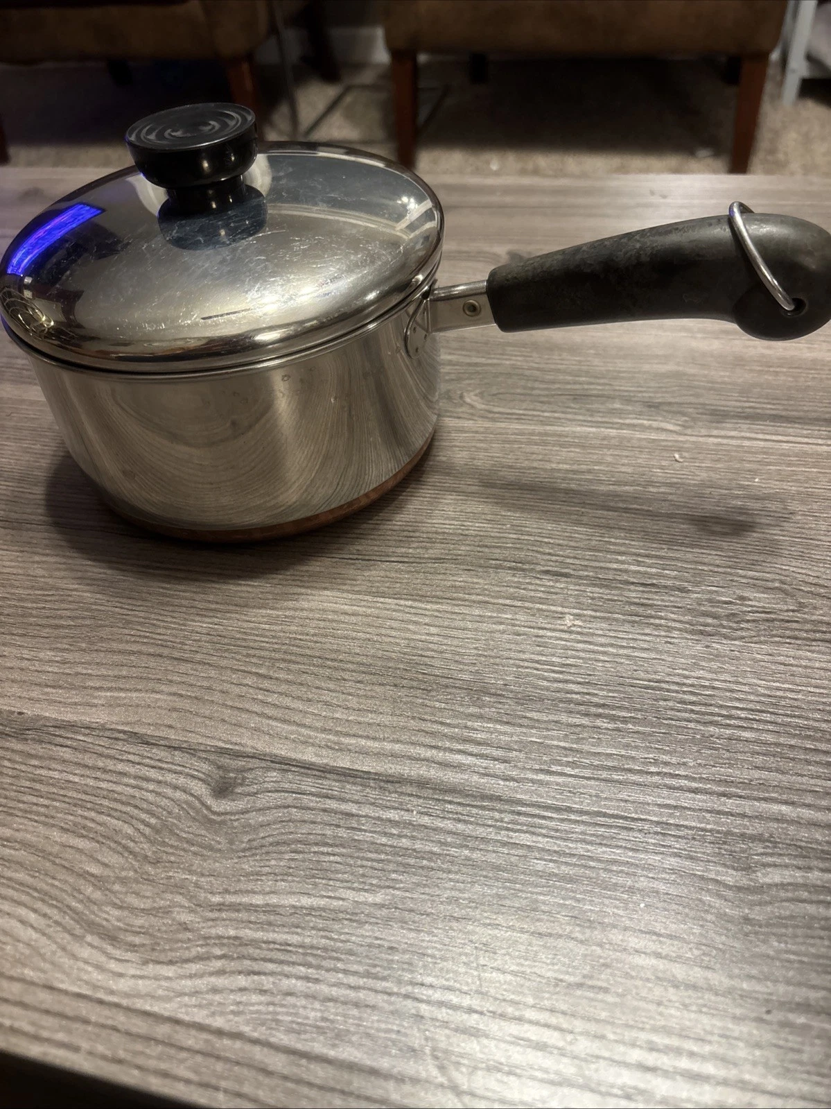 Vintage Revere Ware Copper Bottom Sauce Pan stainless steal W/Lid 1 1/2 Quart