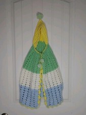 Handmade Crocheted Baby Hooded Cape Poncho Blanket Wrap Blue Green Never Used