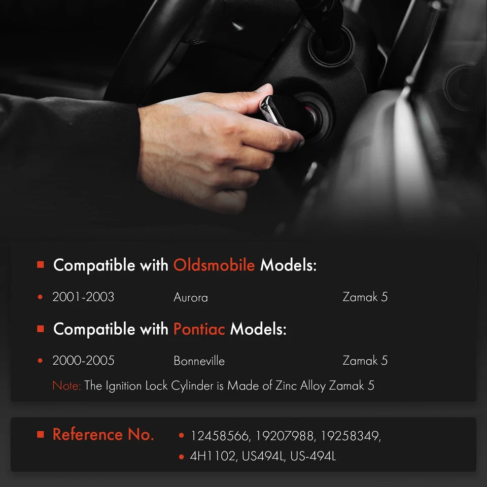 Cilindro de bloqueo de encendido Zamak 5 para Oldsmobile Aurora 01-03 Pontiac Bonneville Foto 2 de 4