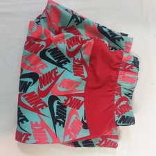 Nike All Over Logo Swoosh Swim Trunks Shorts Aqua Red Black youth 16 XL