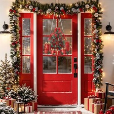 Red Christmas Tree Diamond Art Hanging Kits for Adults, 5D Special Shaped Rhines