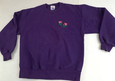 Vintage Woman Embroidered Carnation Flowers Large USA Made Sweatshirt Jerzees