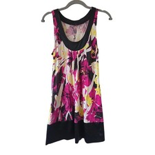 Express Floral Tunic Tank Dress Small Y2K Black Pink Rayon