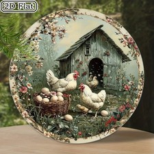 Rustic Farmhouse Chicken Coop Round Tin Metal Signs Home D cor 8x8