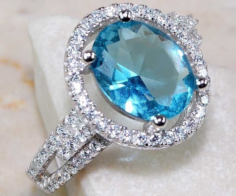  3CT  Aquamarine 925 Solid Sterling Silver Ring Jewelry Sz 8 U1-7