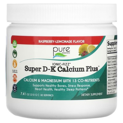 2 X Pure Essence, Ionic-Fizz, Super D-K Calcium Plus, Raspberry-Lemonade, 7.41 o
