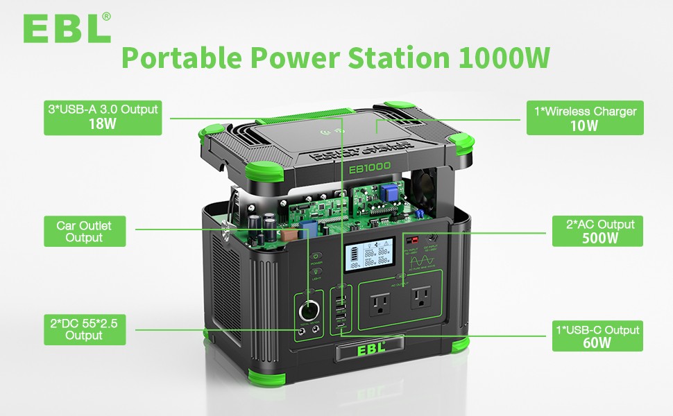 1000W 999Wh Battery Power Station Portable for Travel Generator Outdoor Camping