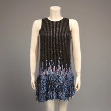 Parker Allegra Beaded Sequin and Ostrich Feathers Dress Sz XS Mini Flapper 20s