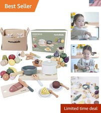 Natural Wood Kitchen Play Food Set - 42 Pieces with Educational Benefits