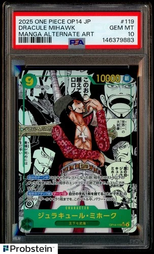 2025 One Piece OP14 Japanese #119 Dracule Mihawak Manga Alternate Art PSA 10