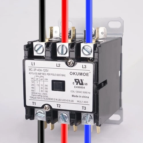 3-Pole AC Contactor 40Amp, 120V Coil, HVAC Compressor Relay, Definite Purpose