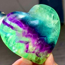 183G Natural fluorite feather crystal heart-shaped hand polished love specimen