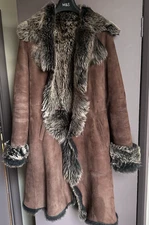 beautiful real sheepskin Toscana waterfall coat shearling jacket UK 10 brown