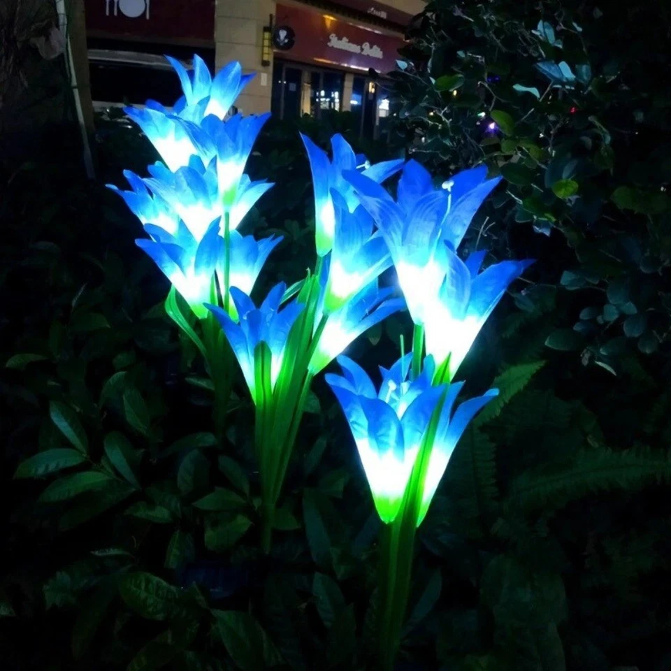 Outdoor LED Solar Powered Lily Flower Light Garden Yard Lamp Decor Waterproof - Image 2 of 4