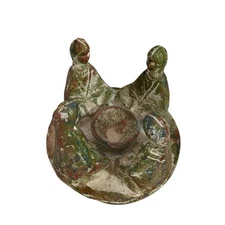 Vtg Circle of Friends Candle Holder Terracotta Clay Handmade Art Sculpture 8"Dia