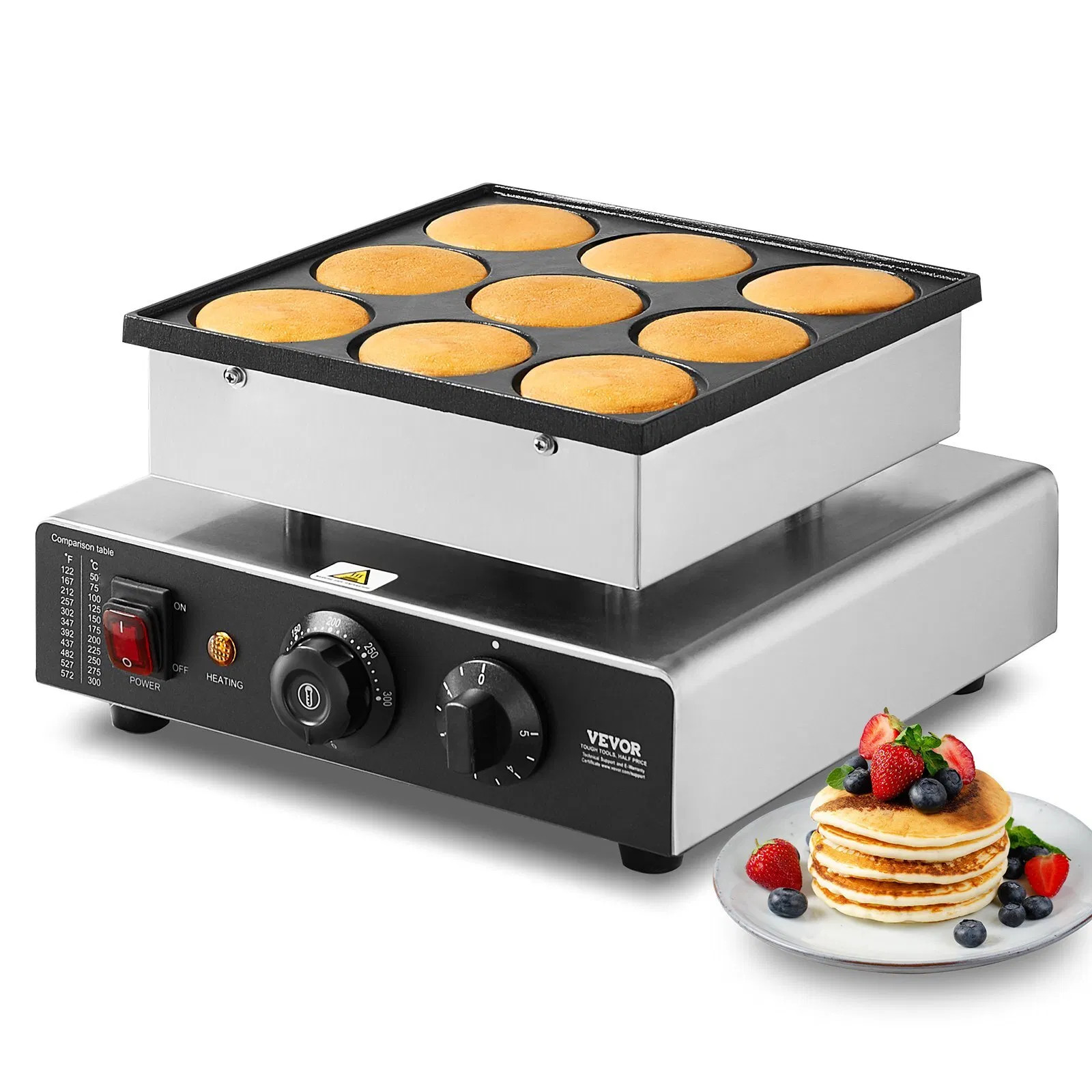 Dutch Pancake Maker, 9PCS 76mm Diameter Dorayaki Baker Machine, 850W Commercial