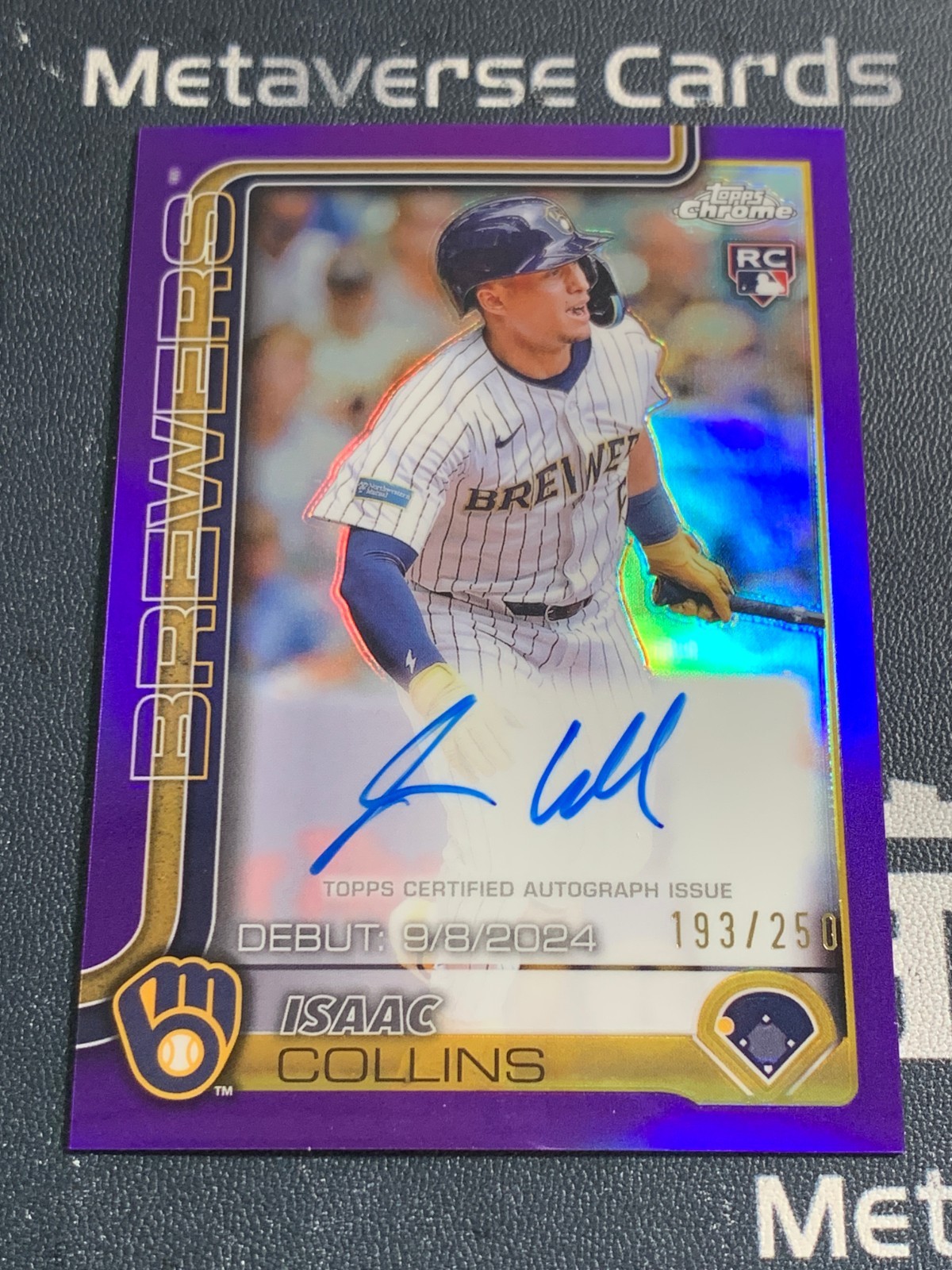 2025 Topps Chrome Isaac Collins RC Rookie Debut Auto Purple 193/250 Brewers