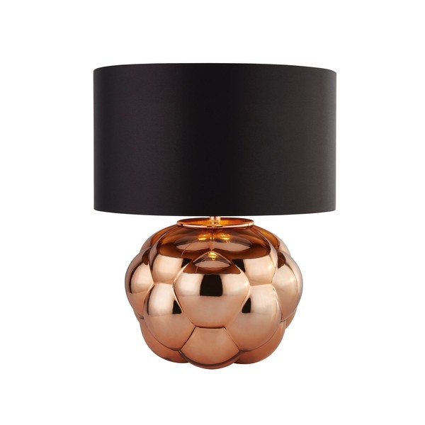 Tischleuchte Kupfer Schwarz E27 43,5 Cm Glas Stoff Nachttisch Wohnzimmer Lampe-image