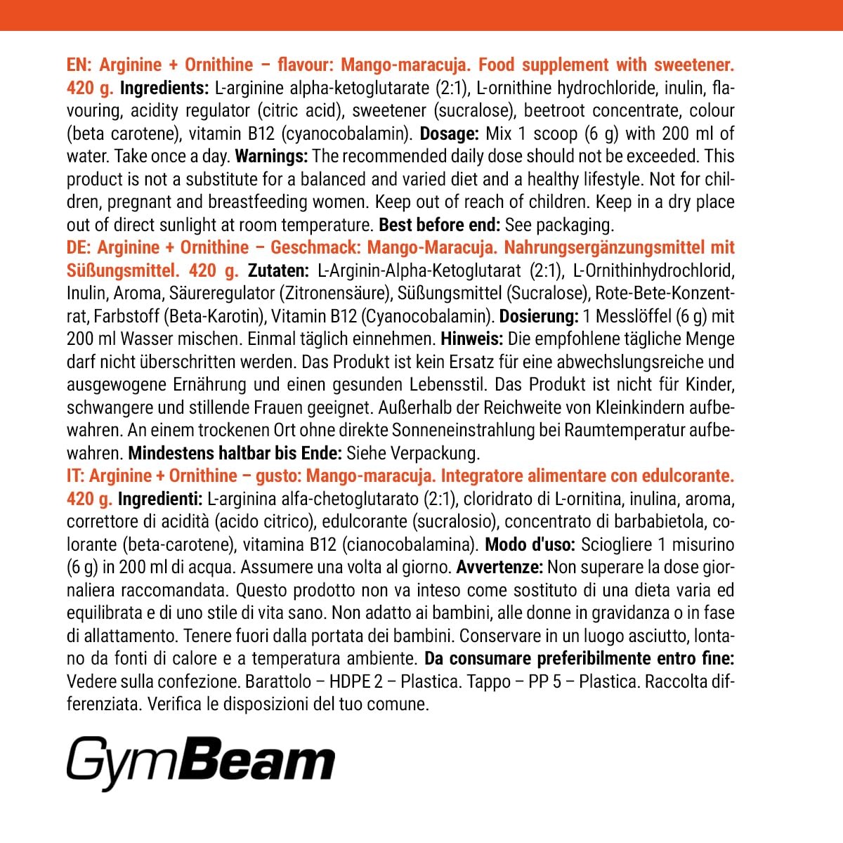 Integratore L-Arginina + Ornitina GymBeam B12: Massimizza il tuo Pump - 3