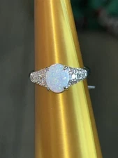 Ring bomb party BP October 25 Birthday Ring Size 8 White Opal On Rhodium