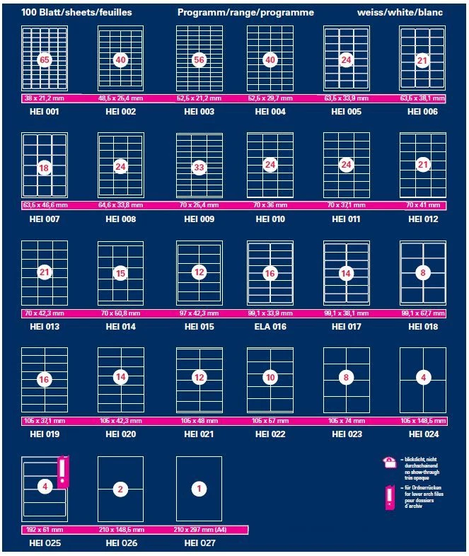Haftetiketten Universal Original Heisap, weiß, kompatibel mit Zweckform + Herma