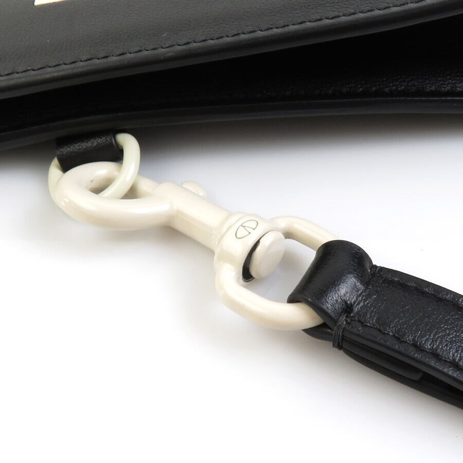 Auth Valentino Garavani V Logo Clutch Bag Black/Off White