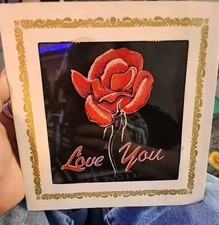 VTG 1980s Carnival Fair Glass Mirror Prize 8 X 8 Love You Rose With Frame