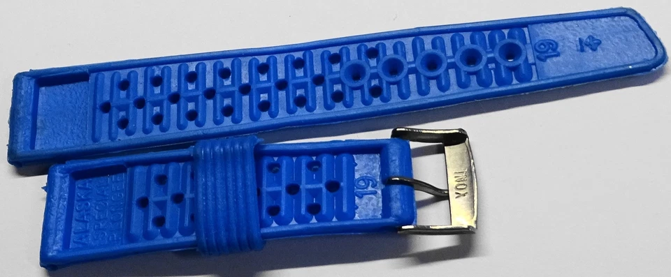 Original 1970' Tropic Swiss 19 mm bracelet montre BLEU ALASKA PLONGEE - Photo 2/4