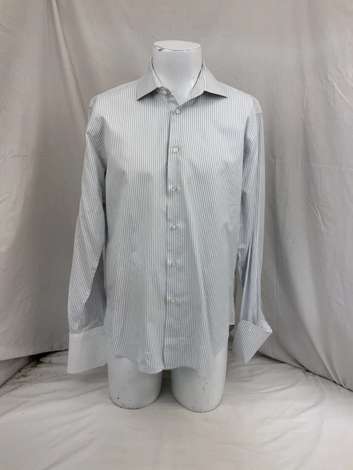 Camisa de Vestir Hombre Zara 16 34/35 Blanco Gris Rayas Hecha en Portugal Usada en Excelente Condición Ygi N1-120 Foto 2 de 4