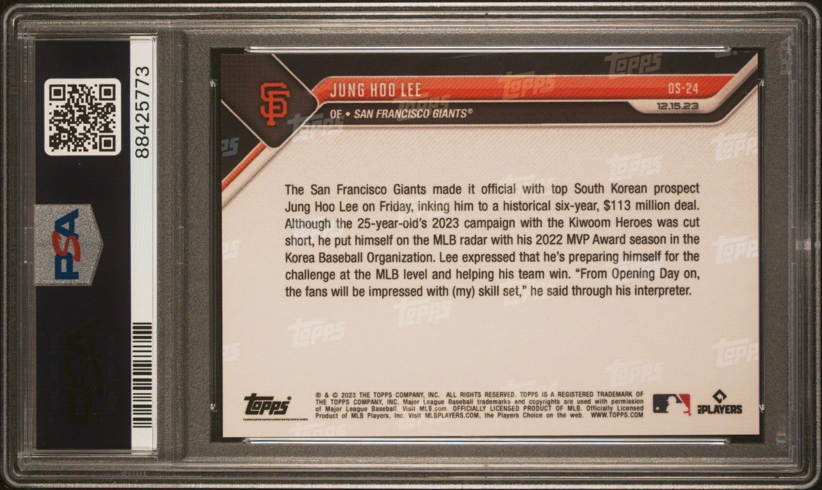 2023 TOPPS NOW #OS24 JUNG HOO LEE SF GIANTS ROOKIE INTRO 1ST CARD * PSA 10 * QTY view 2
