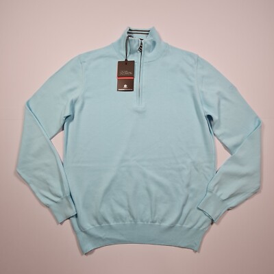 Oscar Jacobson Herren Pullover Blau Small Mock Neck Half Zip Waldorf Strickpullover
