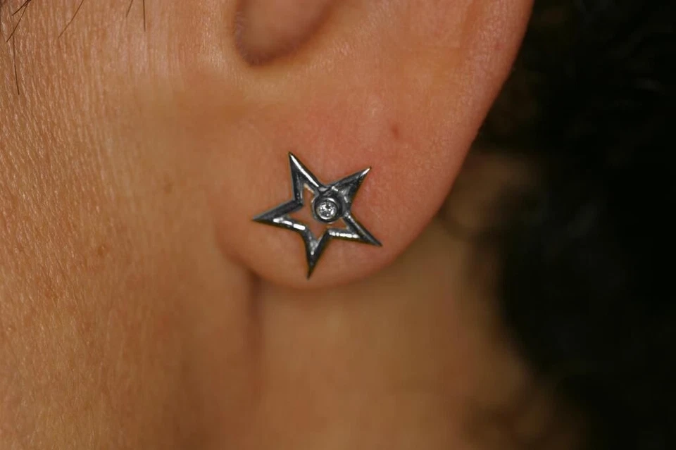 NEW: Star Stud Earrings-Reach for the Stars-Sterling Silver & Diamonds-18K plate - Image 3 of 4
