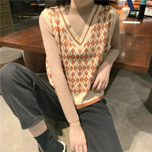 Dama Chaleco Tejido Camisetas sin Mangas Suéter Chaleco Sin Mangas Cuello en V Geométrico Informal - Imagen 12 de 19