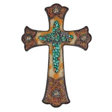 Turquoise Western Decorative Wall Cross Cowboy Kneeling Rustic Floral Concho