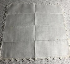 Vintage Retro Hanky White Handkerchief Crocheted White Tassel-Like Trim EUC