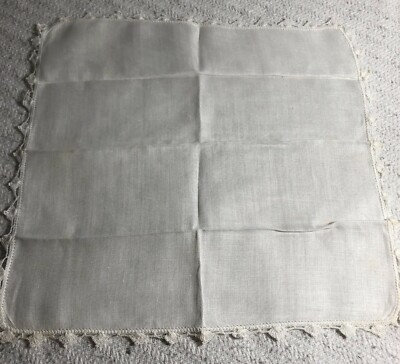Vintage Retro Hanky White Handkerchief Crocheted White Tassel-Like Trim EUC