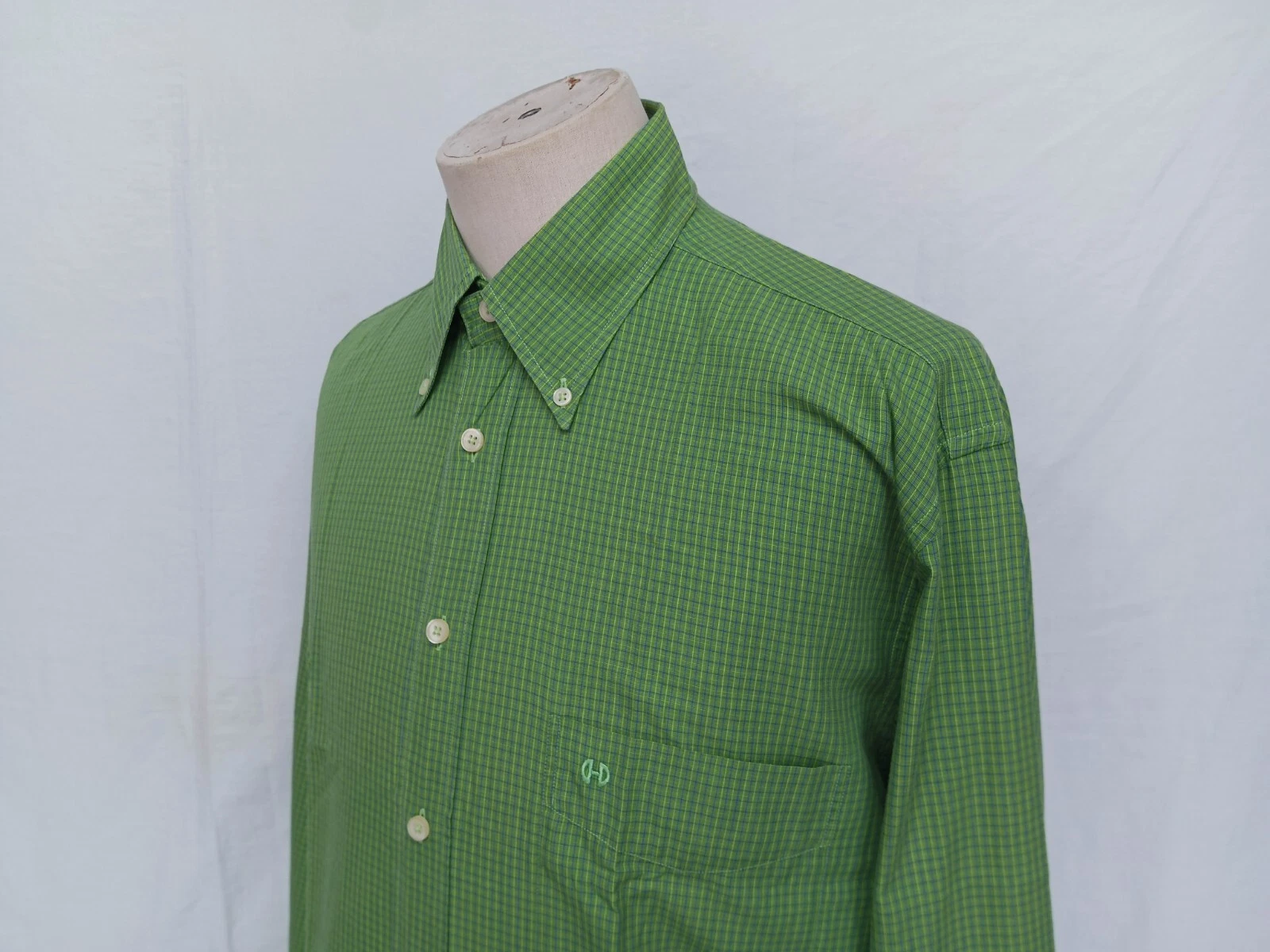 Camicia abito da uomo CELINE Homme verde abbottonata a scacchi blu cotone 15 75 40