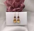 14K Solid Gold Citrine Earrings Garnet Dangle Natural Golden Briolette Handmade