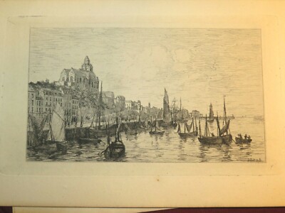 Robert MOLS (1848-1903) GRAVUR LE TREPORT NORMANDIE MARINE ELEVE J.F MILLET