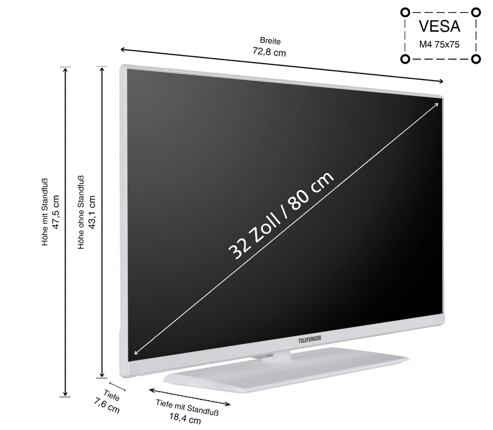 Telefunken XF32N750M-W 32 Zoll Fernseher Full HD LED TV Triple-Tuner weiß 2.Wahl - Bild 2 von 4
