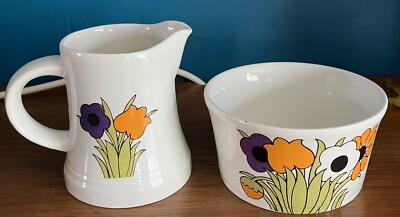 Vintage Royal Tudor Ware Springtime Milchkännchen, Zuckerdose lila orange Blumen Dolly