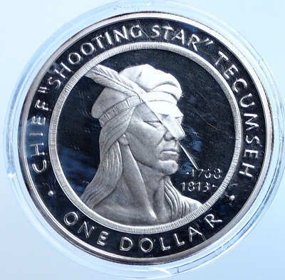 2002 US Shawnee Creek Indian Tribe CHIEF TECUMSEH Proof Silver $1