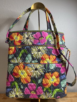 Vera Bradley Jazzy Blooms- Gray Orange Pink Large Tote Adjustable Strap