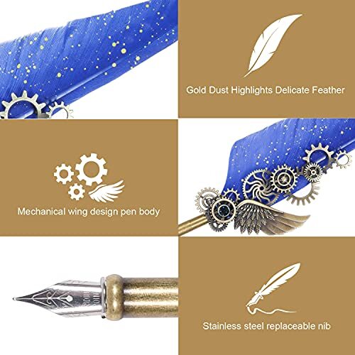 Feather Pen Ink Set,Quill Pen Ink Set Includes 5 Bottles of Ink and 6