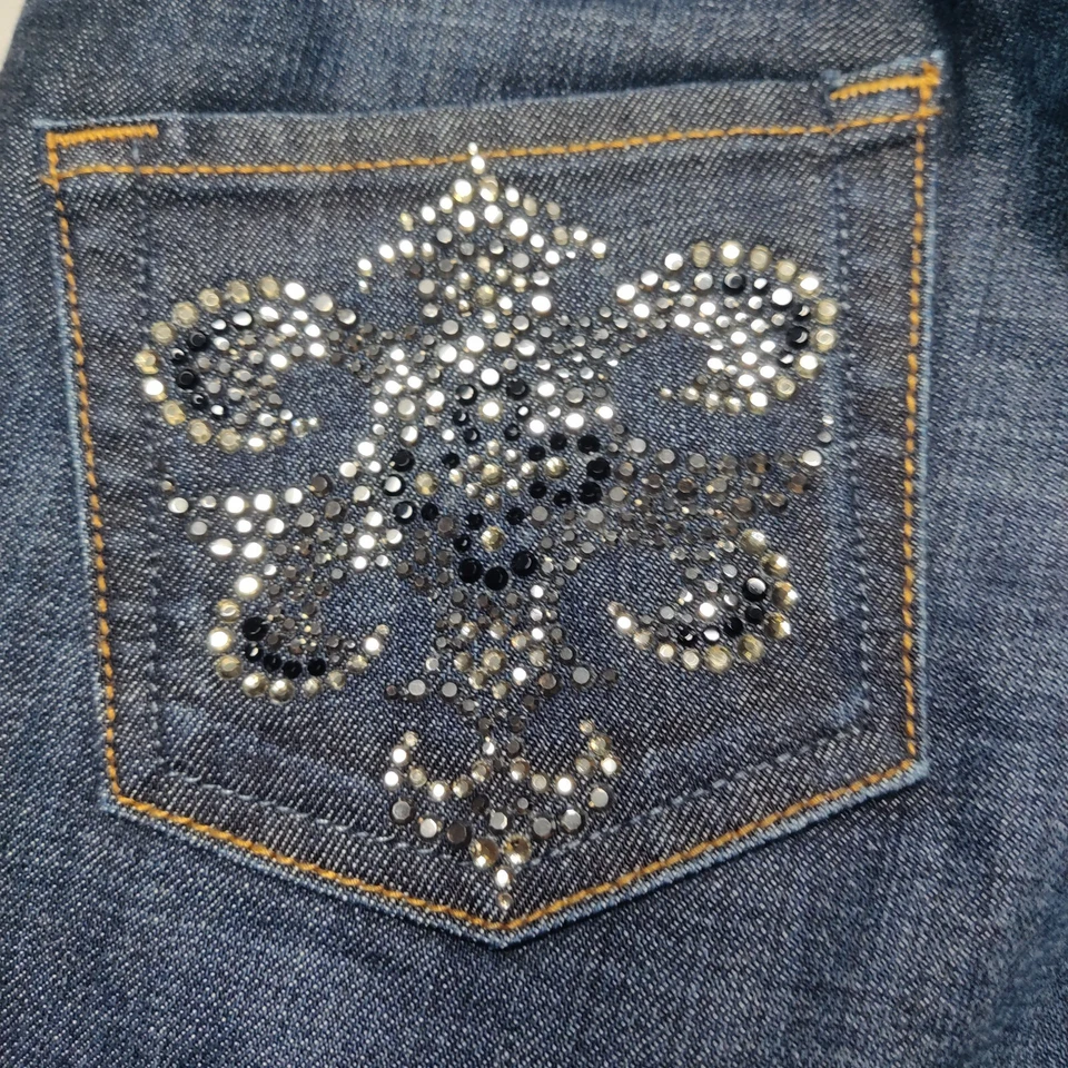 Pantalones de mezclilla azules adornados WE THE PEOPLE para mujer talla 25 Bootcut hechos en EE. UU. Foto 3 de 4