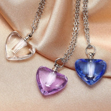 Stainless Steel Cremation Ashes Keepsake Heart Glass Pendant Necklace